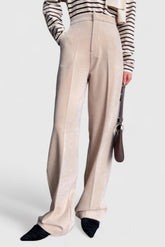 Pantalones de terciopelo de cintura alta - Beige